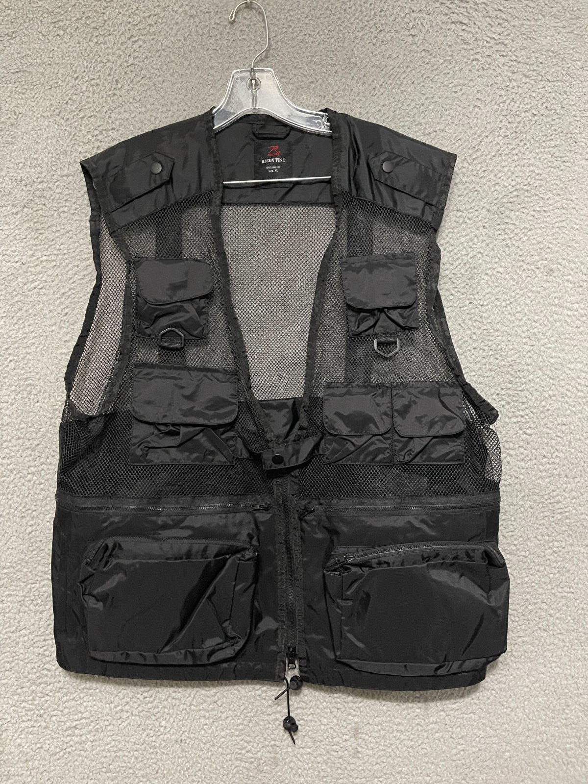 Chaleco de reconocimiento táctico Rothco para hombre XL negro malla de nailon pesca utilitario caza