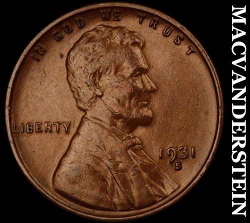 1931-S Lincoln Wheat Cent- Almost Uncirculated Key Date No Reserve #J134