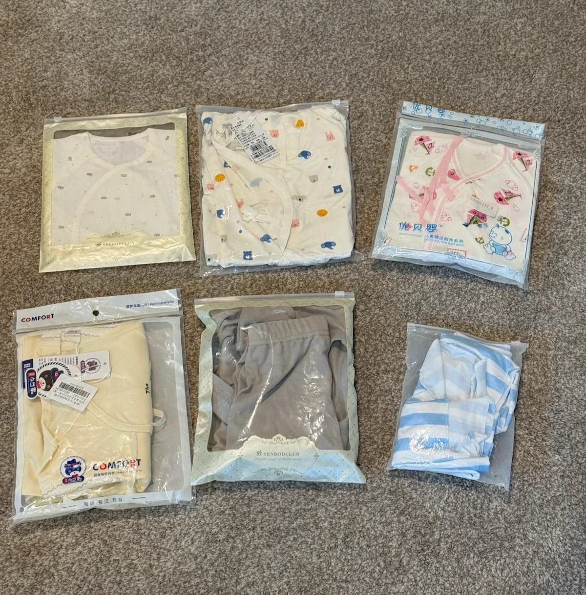 Newborn Clothes - 5 Set (100% Cotton) + Hat & Swaddle