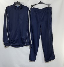 Reebok Athletic Set Jogger Zip Jacket L Pants M Zip Ankle Mesh Blue Pockets