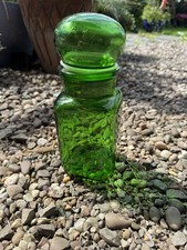 Vintage Belgian Green Glass Apothecary Storage Jar Bottle 7" Retro 1960-1970
