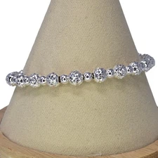 Milor Italy 925 Sterling Silver Diamond Cut Bead Bracelet 5mm 2mm 7.5" 9.1g
