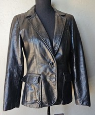 CHIC VERSATILE Unbranded Women Black Leather Jacket Sz XS or S VTG Button