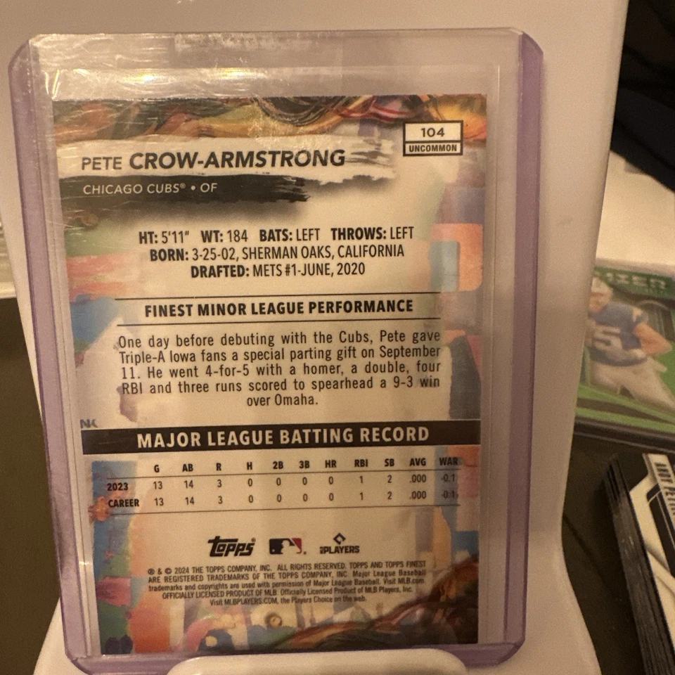 2024 Topps Finest - Uncommon Pete Crow-Armstrong #104 Checkerboard Refractor... - Image 2 of 2