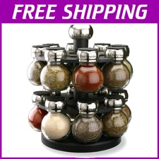 Orbit Rotating Spice Rack with 16 Refillable Jars and Labeled Shaker Tops
