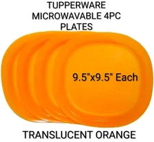 TUPPERWARE MICROWAVE Reheatable LUNCHEON Plate Set of 4 ORANGE 9.5"x 9.5" Ea NEW