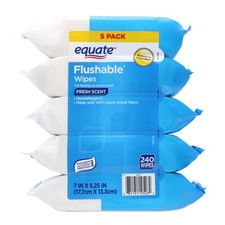 Equate Flushable Wipes, Fresh Scent, 5 packs of 48 wipes, 240 wipes total