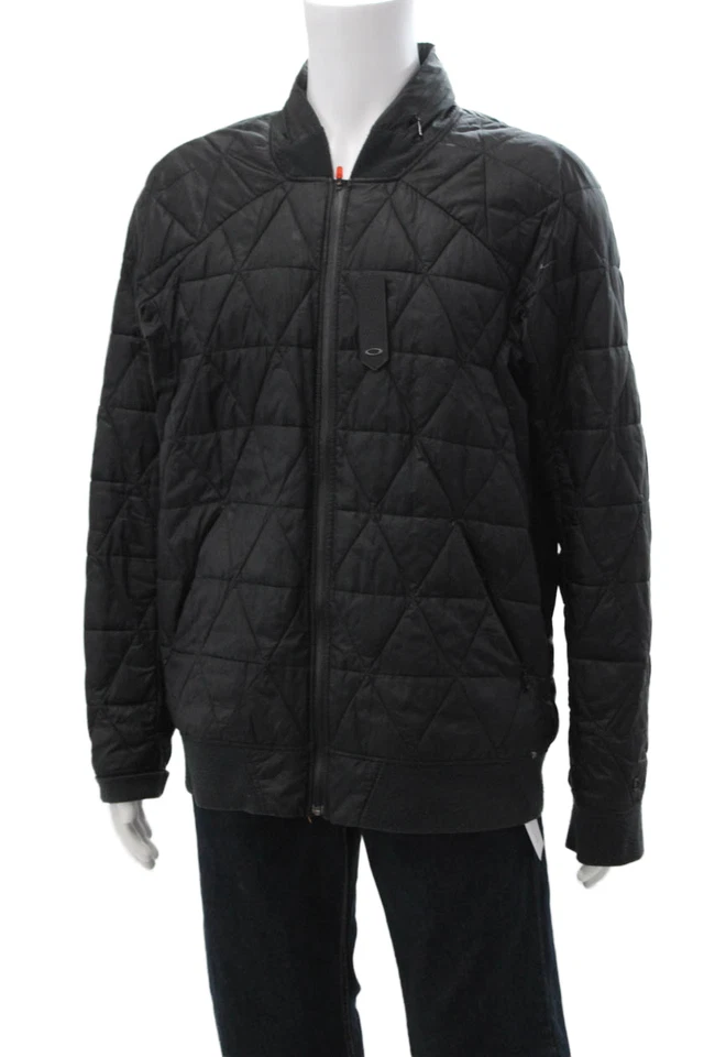 Jaqueta Bomber Masculina Icon Acolchoada Preta Argyle Poliéster Snap Mock Neck Tamanho XL - Imagem 2 de 4