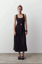 ZARA NEW BELTED MIDI DRESS SIZE LARGE COLOR BROWN REF: 5029/124