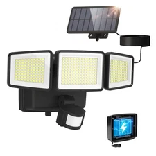 Hybrid Solar and Battery Powered Motion Sensor Outdoor Lights, 302 LED 1800LM...