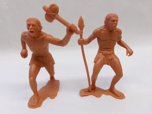 2 VINTAGE 1963 MARX 5" CAVEMAN FIGURES....PLEASE READ AD