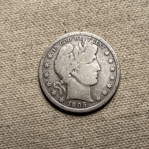 1905-s Barber Half. "LI-TY" of Liberty is Visible.  VG ZM