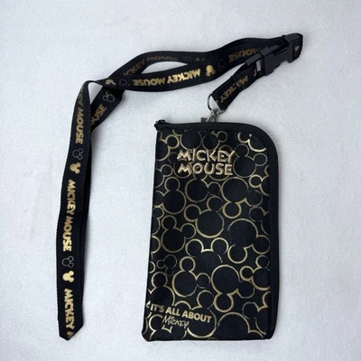 Disney Gold Black Lanyard With Detachable Coin Purse Mini ID Holder Bag - Image 1 of 4