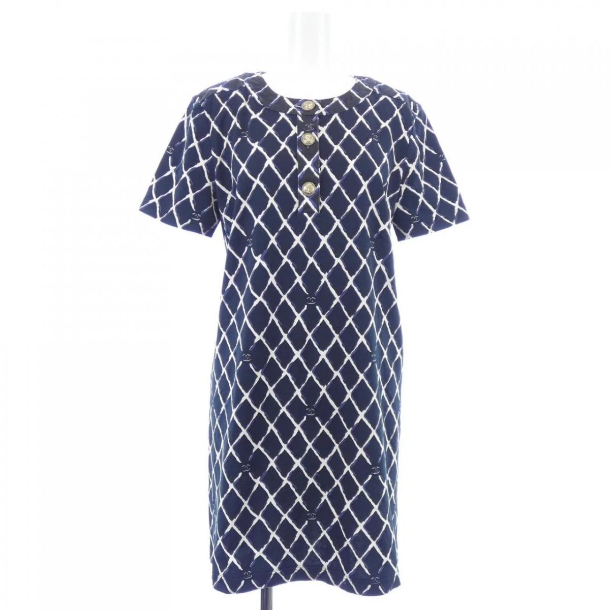 Abito taglio Chanel blu navy e bianco taglia 38