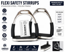 AMIDALE FLEXI SAFETY STIRRUPS HORSE RIDING BENDY IRONS S/ STEEL BNWT