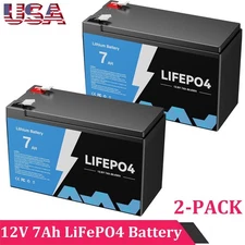 2-PACK 12V 7Ah 84Wh LiFePO4 Deep Cycle Battery Energy for RV, Solar, Marine,Home