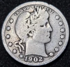 1902 Barber Silver Quarter. 2 Letters Visable "LI" in Liberty.. Melt $14 today..