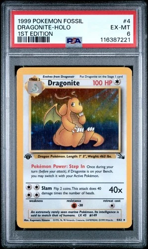 POKEMON 1999 DRAGONITE-HOLO 1ST EDITION FOSSIL #4 PSA 6