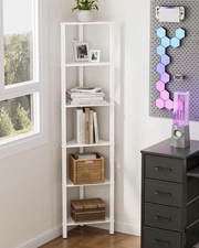 Modern 6-Tier Corner Bookshelf Wood Display Shelf Freestanding White