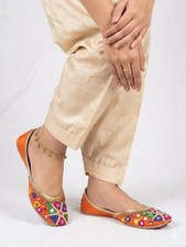 Women Wedding Shoes Indian Handmade Leather Mojaries Flat Punjabi Jutties US 6-9