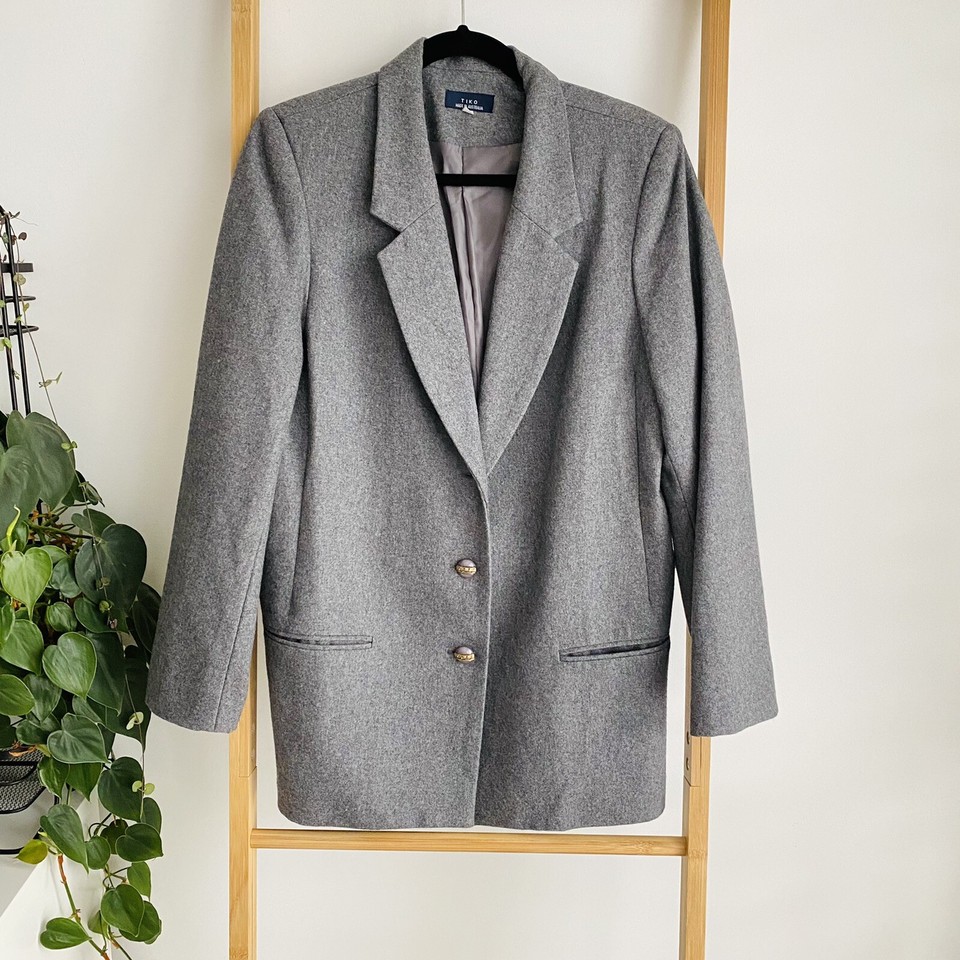 Tiko Womens Coat Jacket Size 10 Grey Boxy Casual Wool Blend Pockets