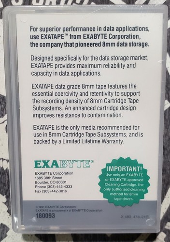 ExaTape 112m 8mm Data Cartridge 180093 1991 - Afbeelding 2 van 3