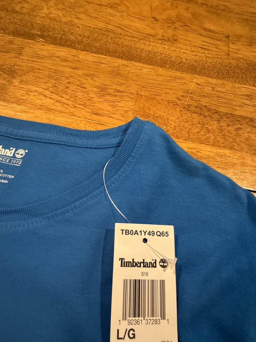Timberland Men's Logo T-shirt Large Blue 100% Cotton TB0A1Y49 Q65