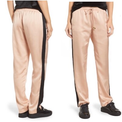 pink satin track pants