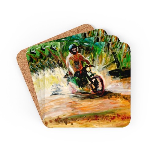 Coaster "MotorFly" Original Art Set of Four Corkwood Cork Back Coasters - Picture 2 of 7