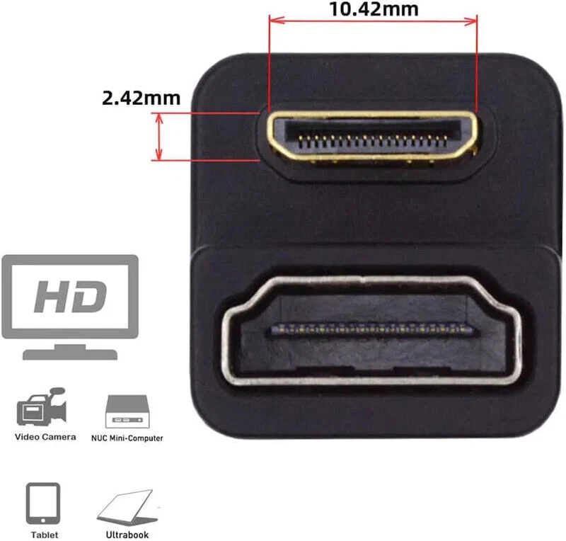 Mini HDMI 1.4 Male to HDMI Female Extension Adapter Converter Down-Angle - Image 4 of 4