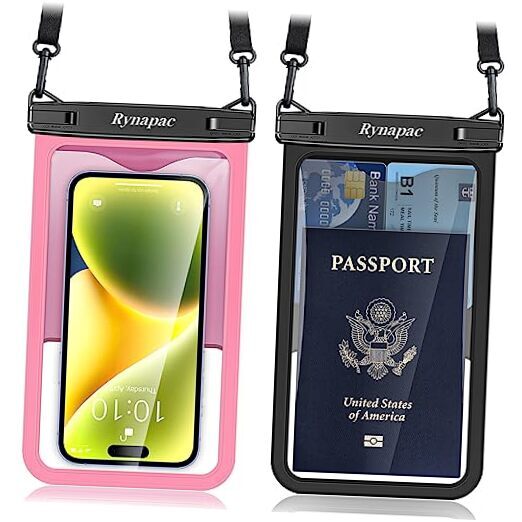 Waterproof Case-friendly [8.5-inch] [Black + Pink] Large Waterproof Phone Pouch
