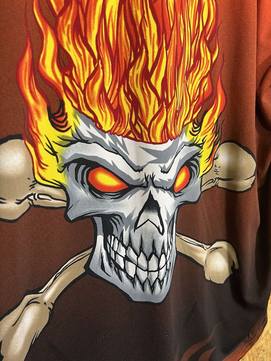 Vintage JNCO Jeans Flame Flaming Skull Jersey Orange Large