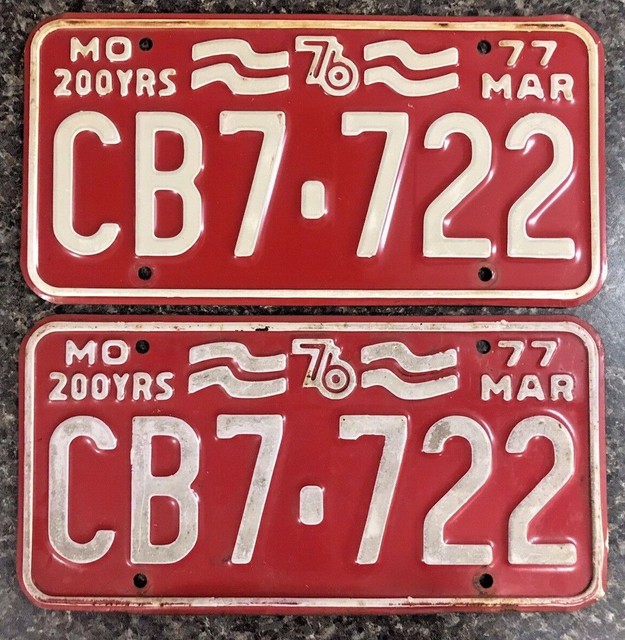 1976 Missouri Bicentennial License Plate Matched Set CB7722 eBay
