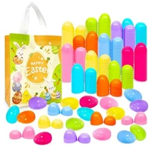 96 Pcs 3.15Inch Colorful Easter Plastic Eggs for Kids Egg Hunt Basket Bag Empty