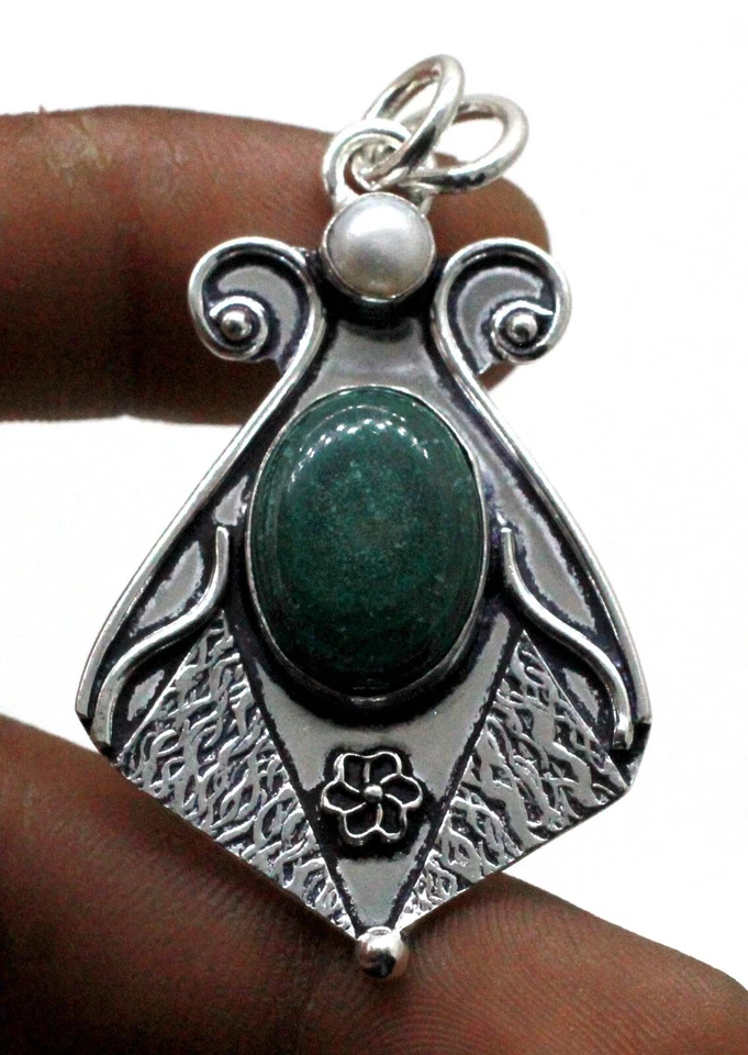 Colgante de plata de ley 925 con malaquita y piedras preciosas tamaño-2,10" Foto 2 de 2