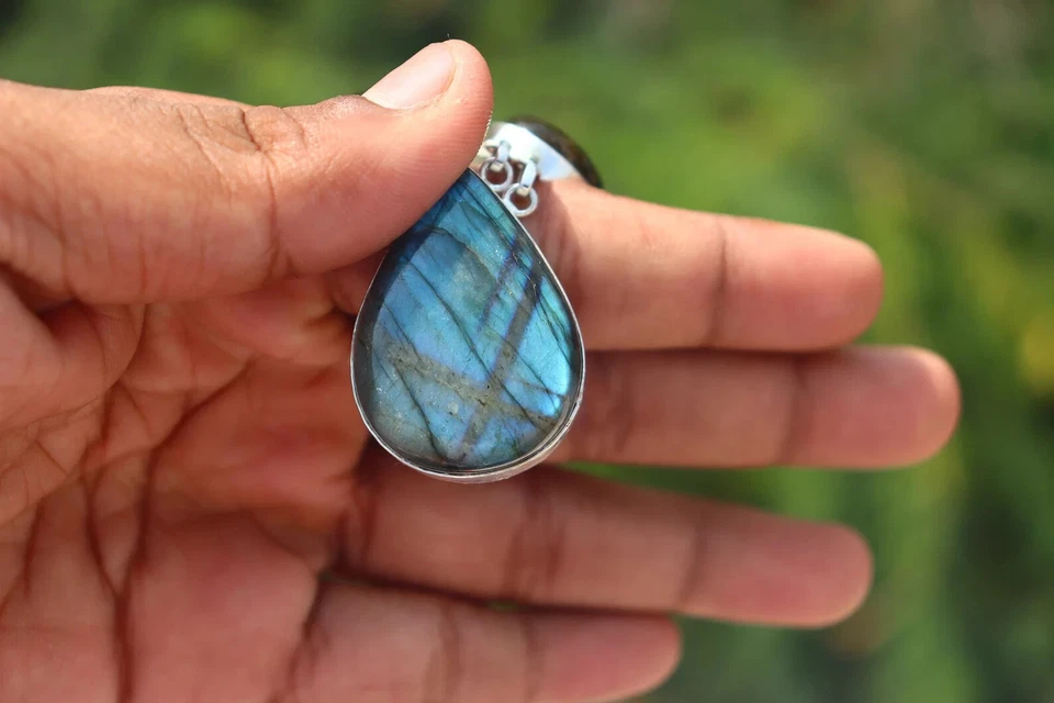 Colar vintage de labradorita de fogo prata 925 colar de pedra preciosa labradorita MJO5 - Imagem 4 de 4