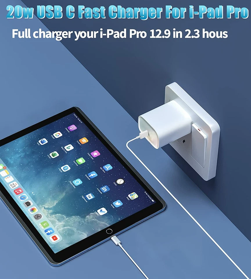 20W PD Fast Wall Charger Dual USB C Type C Cable For iPad Pro Air Android Phone - Image 3 of 4