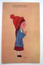 Girl in coat & hat Rosalind Welcher vintage Birthday greeting card *MM25