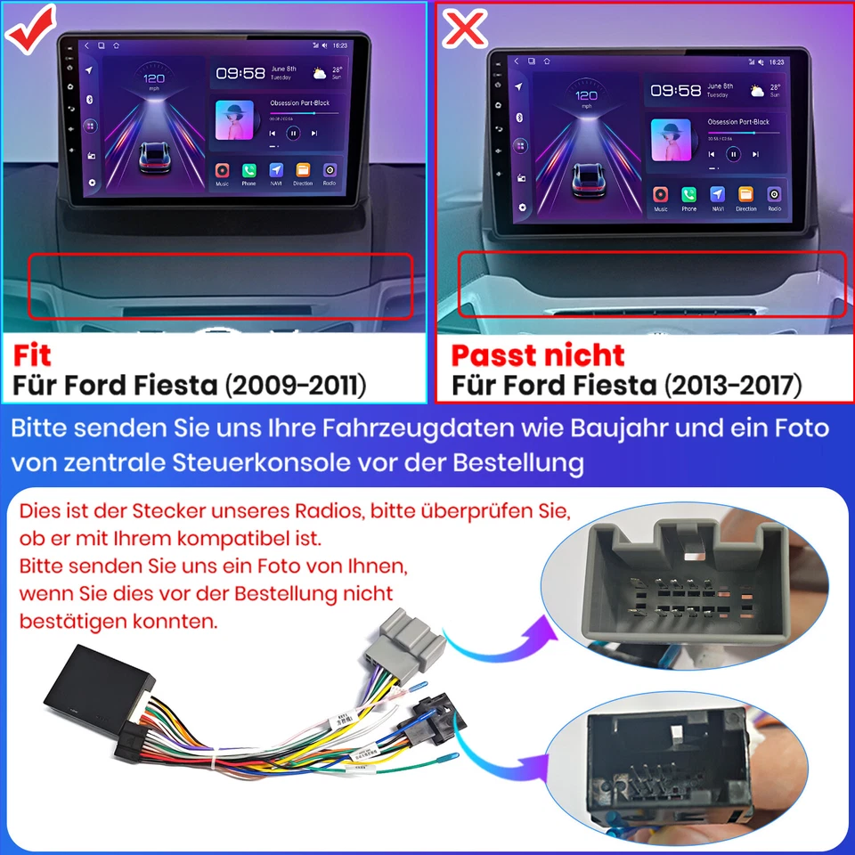 4G+64GB 8Kern für Fiesta 2009-2011 Android 14 Autoradio CarPlay DAB+GPS Navi SWC - Bild 3 von 4