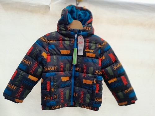 Levis Core AOP puffer jacket Boys 5A Black Embroidered Logos Hooded Fleece Lined - Picture 4 of 14