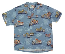 PARADISE FOUND Blue Motorcycle Biker Chopper Mens Hawaiian Shirt size L /859