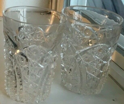 20th Cent American Brilliant Period 2 Pressed Glass 4 1/4” Cocktail Bar Tumblers - Picture 5 of 6
