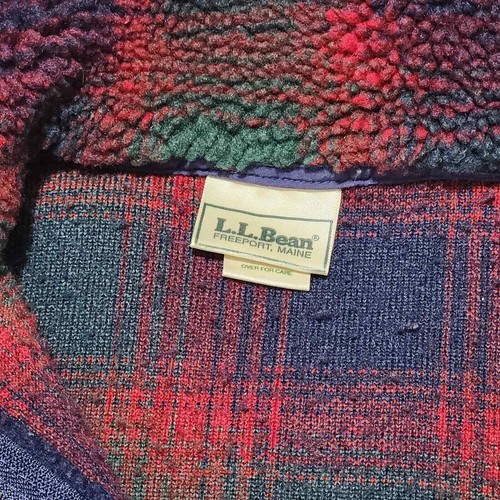 Vintage L L Bean S Kids Deep Pile Fleece half Zip Pullover USA Fuzzy Plaid Youth - Picture 2 of 6