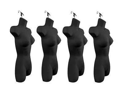 ONLYHANGERS New Female Dress Mannequin Form (Hard Plastic / Black) with Hook for Hanging 4PK