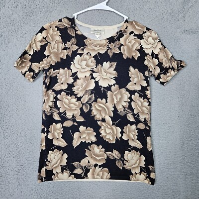 Neiman Marcus Exclusive Women s Floral Print Short Sleeve Sweater Top Sz S
