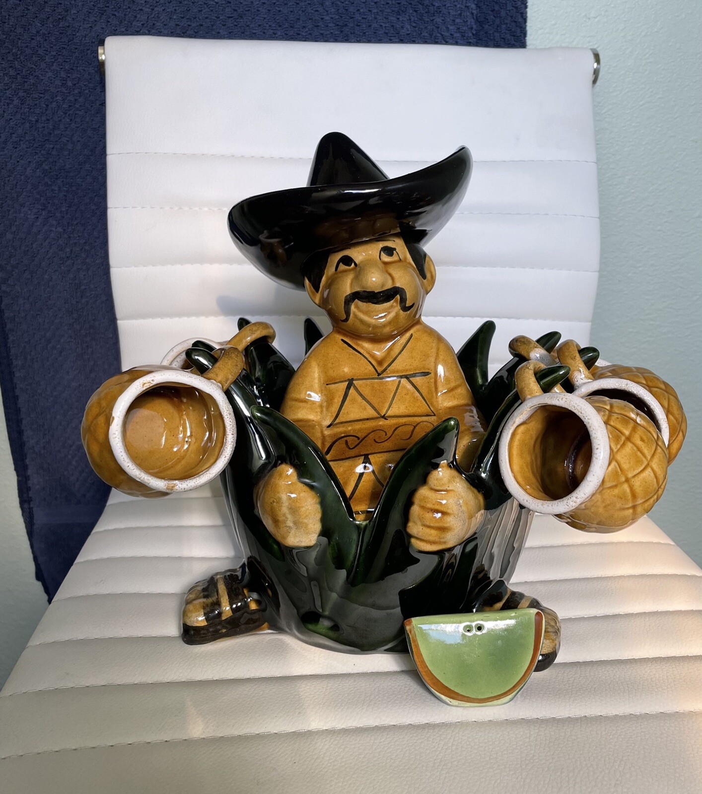 Vintage agave tequila decanter Mexican ceramic barware 9 piece pottery