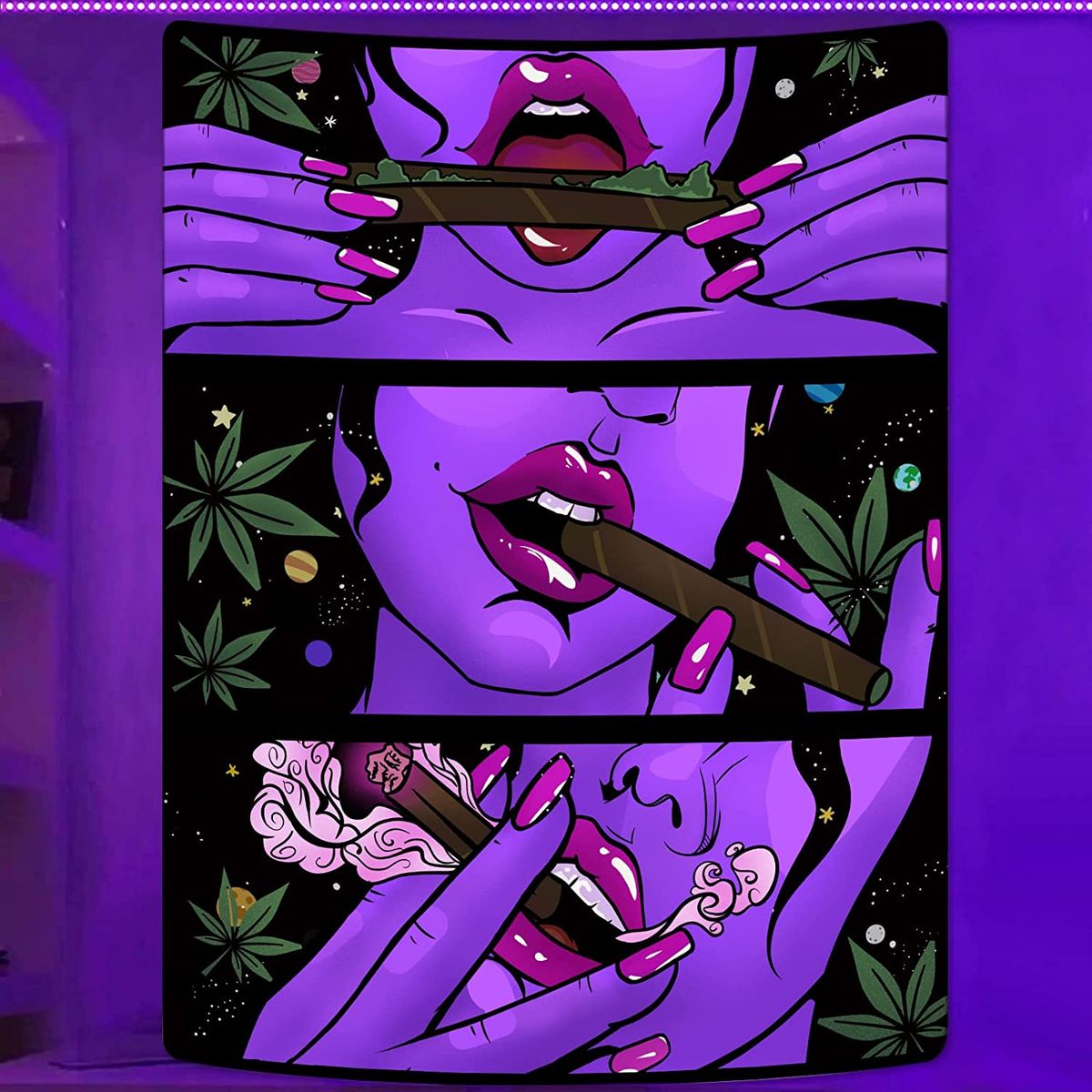 44x60 Weed Smoking Tapestry Trippy Hippie Girl Cannabis smoke Wall