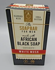 HOME & BODY~Men's Vegan WHITE MUSK Detoxify African Black Bar Soap 8.8 oz