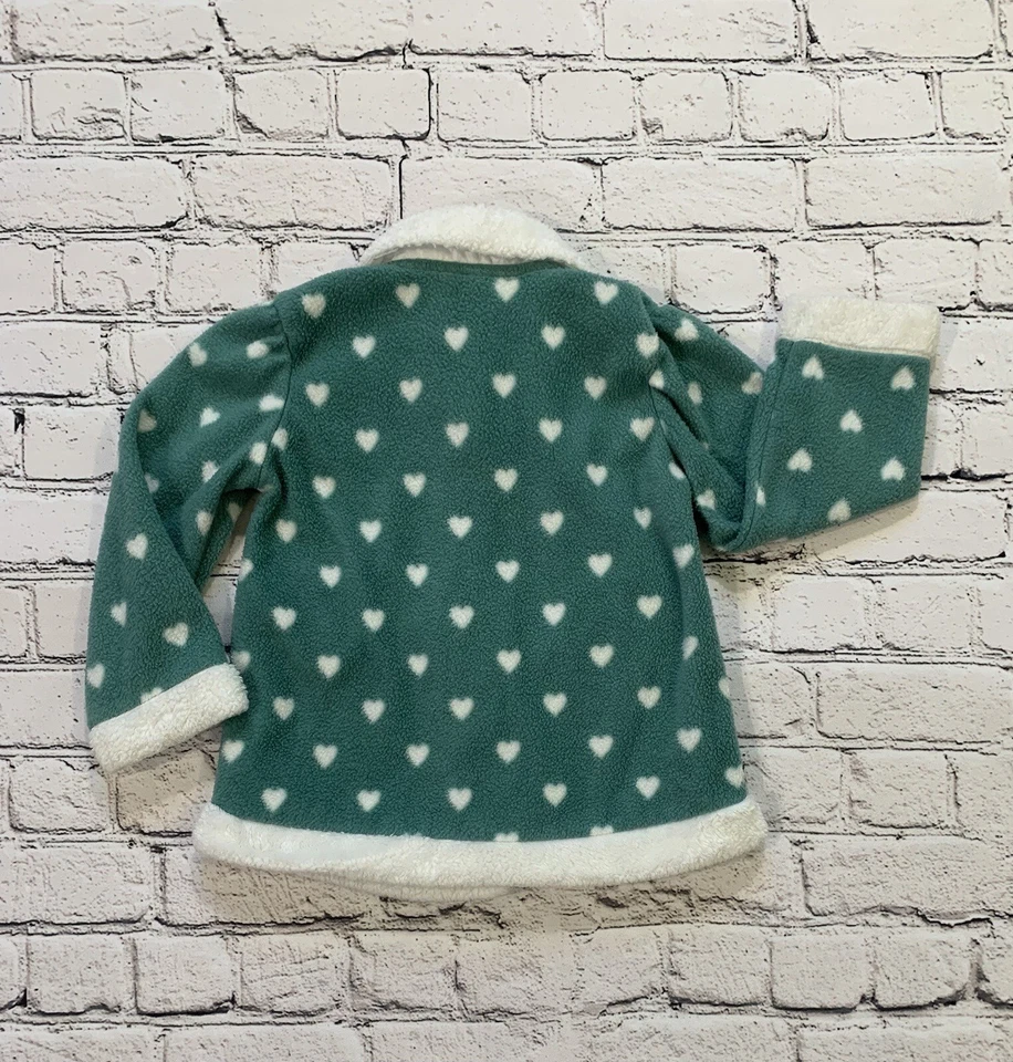 复古 Toughskins 女孩尺寸 3T 绿色抓绒夹克兔子/pokaDot 纽扣 — 第 2/4 张图片