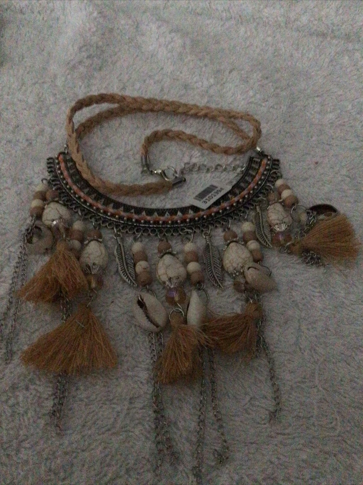 "Nuevo collar de babera howlite carmelo/crema de acero inoxidable talla 26""/28""" Foto 3 de 3